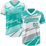 Custom Aqua White Lightning Geometric Zigzag Reversible Pullover Baseball Jersey Shirt