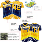 Custom Gold Navy Lightning Geometric Zigzag Reversible Pullover Baseball Jersey Shirt