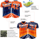 Custom Orange Navy Lightning Geometric Zigzag Reversible Pullover Baseball Jersey Shirt