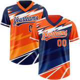 Custom Orange Navy Lightning Geometric Zigzag Reversible Pullover Baseball Jersey Shirt