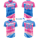Custom Pink Electric Blue Lightning Geometric Zigzag Reversible Pullover Baseball Jersey Shirt