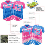 Custom Pink Electric Blue Lightning Geometric Zigzag Reversible Pullover Baseball Jersey Shirt