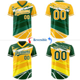 Custom Gold Green Lightning Geometric Zigzag Reversible Pullover Baseball Jersey Shirt