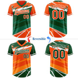 Custom Orange Green Lightning Geometric Zigzag Reversible Pullover Baseball Jersey Shirt