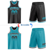 Custom Black Teal Fade Fashion Reversible Double Side Sublimation Basketball Set Jersey