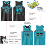 Custom Black Teal Fade Fashion Reversible Double Side Sublimation Basketball Set Jersey
