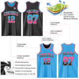 Custom Black Sky Blue Fade Fashion Reversible Double Side Sublimation Basketball Set Jersey