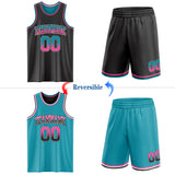 Custom Black Teal Fade Fashion Reversible Double Side Sublimation Basketball Set Jersey