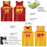 Custom Red Gold Fade Fashion Reversible Double Side Sublimation Basketball Set Jersey