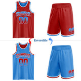 Custom Red Powder Blue Fade Fashion Reversible Double Side Sublimation Basketball Set Jersey