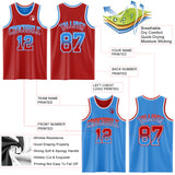 Custom Red Powder Blue Fade Fashion Reversible Double Side Sublimation Basketball Set Jersey