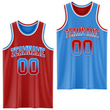 Custom Red Powder Blue Fade Fashion Reversible Double Side Sublimation Basketball Set Jersey