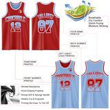 Custom Red Light Blue Fade Fashion Reversible Double Side Sublimation Basketball Set Jersey