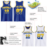 Custom Royal White Fade Fashion Reversible Double Side Sublimation Basketball Set Jersey