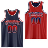 Custom Navy Red Fade Fashion Reversible Double Side Sublimation Basketball Set Jersey