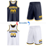 Custom Navy White Fade Fashion Reversible Double Side Sublimation Basketball Set Jersey