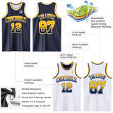 Custom Navy White Fade Fashion Reversible Double Side Sublimation Basketball Set Jersey