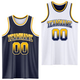 Custom Navy White Fade Fashion Reversible Double Side Sublimation Basketball Set Jersey
