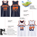 Custom Navy White Fade Fashion Reversible Double Side Sublimation Basketball Set Jersey