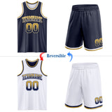 Custom Navy White Fade Fashion Reversible Double Side Sublimation Basketball Set Jersey