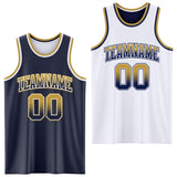 Custom Navy White Fade Fashion Reversible Double Side Sublimation Basketball Set Jersey