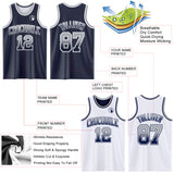 Custom Navy White Fade Fashion Reversible Double Side Sublimation Basketball Set Jersey