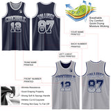 Custom Navy Gray Fade Fashion Reversible Double Side Sublimation Basketball Set Jersey