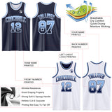 Custom Navy White Fade Fashion Reversible Double Side Sublimation Basketball Set Jersey