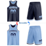 Custom Navy Light Blue Fade Fashion Reversible Double Side Sublimation Basketball Set Jersey