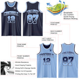 Custom Navy Light Blue Fade Fashion Reversible Double Side Sublimation Basketball Set Jersey