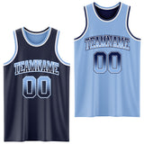 Custom Navy Light Blue Fade Fashion Reversible Double Side Sublimation Basketball Set Jersey