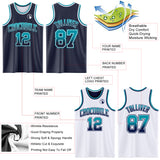 Custom Navy White Fade Fashion Reversible Double Side Sublimation Basketball Set Jersey