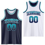 Custom Navy White Fade Fashion Reversible Double Side Sublimation Basketball Set Jersey