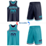 Custom Navy Teal Fade Fashion Reversible Double Side Sublimation Basketball Set Jersey