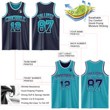 Custom Navy Teal Fade Fashion Reversible Double Side Sublimation Basketball Set Jersey