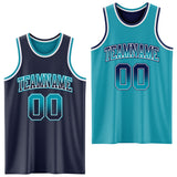 Custom Navy Teal Fade Fashion Reversible Double Side Sublimation Basketball Set Jersey