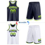 Custom Navy White Fade Fashion Reversible Double Side Sublimation Basketball Set Jersey