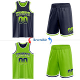Custom Navy Neon Green Fade Fashion Reversible Double Side Sublimation Basketball Set Jersey