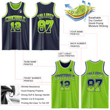 Custom Navy Neon Green Fade Fashion Reversible Double Side Sublimation Basketball Set Jersey