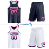 Custom Navy White Fade Fashion Reversible Double Side Sublimation Basketball Set Jersey