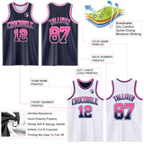 Custom Navy White Fade Fashion Reversible Double Side Sublimation Basketball Set Jersey