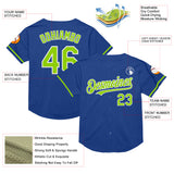 Custom Royal Neon Green-White Mesh Authentic Throwback Baseball Jersey