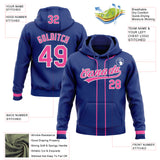Custom Stitched Royal Pink-White Baseball Pullover Sweatshirt Hoodie