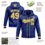 Custom Stitched Royal Gold-White Baseball Pullover Sweatshirt Hoodie