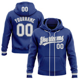 Custom Stitched Royal White-Gray Baseball Pullover Sweatshirt Hoodie