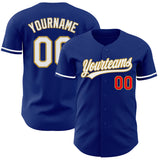 Custom Royal Fire Red White-Old Gold Authentic Baseball Jersey