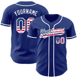 Custom Royal USA Flag-White Authentic Baseball Jersey