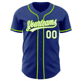 Custom Royal White-Neon Green Authentic Baseball Jersey