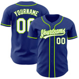 Custom Royal White-Neon Green Authentic Baseball Jersey