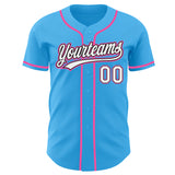 Custom Sky Blue White Black-Pink Authentic Baseball Jersey